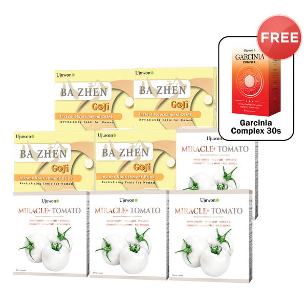 【Bundle Of 8】Ujuwon Miracle+ Tomato Skin Booster 8s x4 + Ba Zhen Goji Instant Nourishment Drink 8s x4