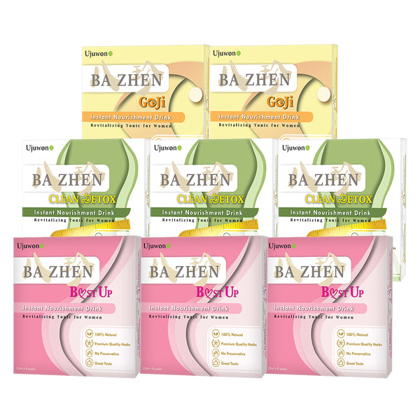 【Bundle of 8】Ujuwon Ba Zhen B.ust Up Instant Nourishment Drink 8s x3 + Clean Detox Instant Nourishment Drink 8s x3 + Goji Instant Nourishment Drink 8s x2 + Free Garcinia Complex 30s