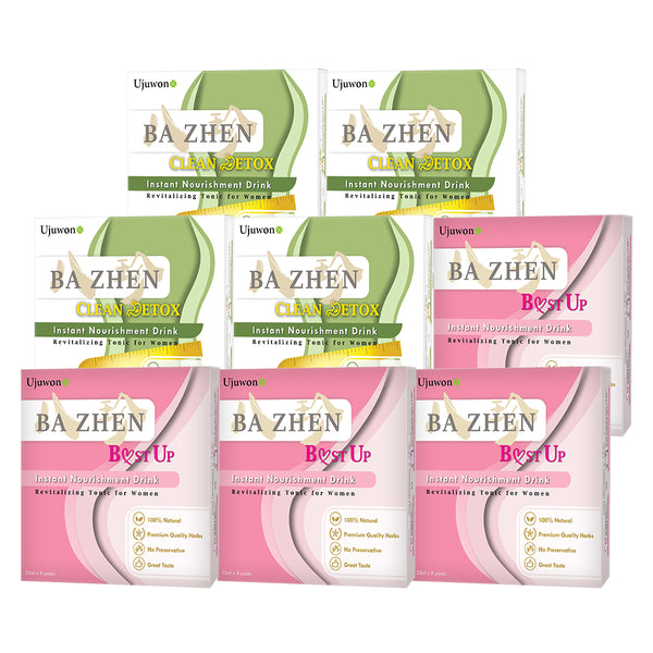 【Bundle of 8】Ujuwon Ba Zhen B.ust Up Instant Nourishment Drink 8s x4 + Clean Detox Instant Nourishment Drink 8s x4 + Free Garcinia Complex 30s